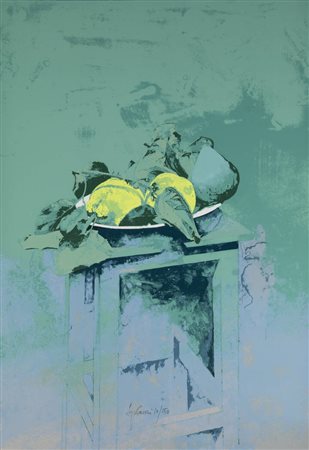 SERGIO SARONI<BR>Torino 1934 - 1991<BR>"Natura morta con frutta"