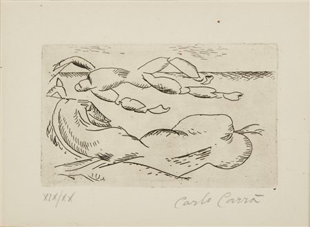 CARRA' CARLO (1881 - 1966) - Uomo e cavallo sulla spiaggia ( Cavallo e cavaliere).
