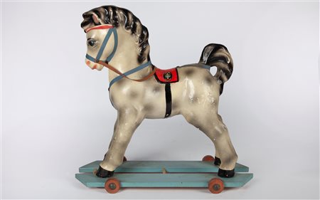 Piccolo cavallo da traino in plastica dipinta, Migliorati, Anni Sessanta