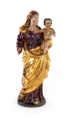 Antica scultura in legno laccato e dorato