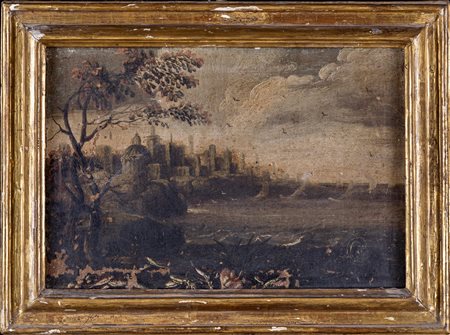 Veduta di città portuale