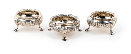 Tre saliere in argento 925/1000, Londra 1851, argentiere Harrison Brothers & Howson