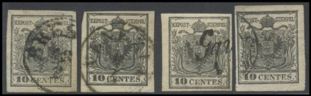 Lombardy - Venetia, 1850, 10c. N.2, four specimens of various hues. U.