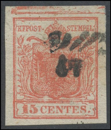 Lombardy - Venetia, 1850, 15c. I° type N.3k with obvious typographic empty...