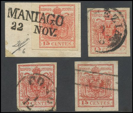 Lombardy - Venetia, 1850, 15c. III° Type, N.6 in a range of four varied and...