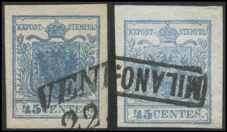 Lombardy - Venetia, 1850, 30c. and 45c. Lot composed of sparse stamps and a...
