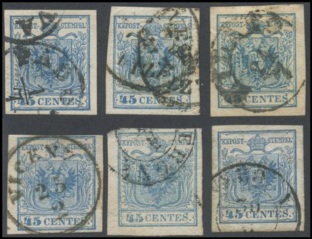 Lombardy - Venetia, 1850, 45c. 6 valuables of different types. Noteworthy...
