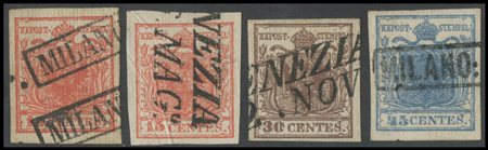 Lombardy - Venetia, 1851, Vertically ribbed paper, complete series N.14/17....