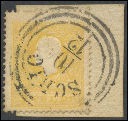 Lombardy - Venetia, 2s. N.23a Bright Yellow, cancelled with a Schio C3. (A+)