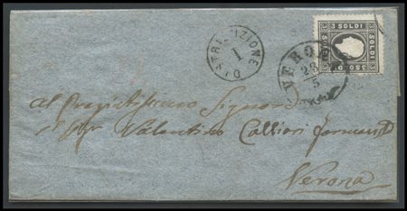 Lombardy - Venetia, 1858, 3s. N.24a Black and gray, used. Caution: the stamp...