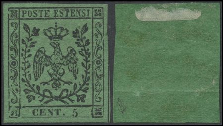Modena, 1852, 5c. N.1 green, new. On the back, an obvious gum wrinkle counted...