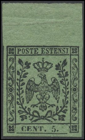 Modena, 1852, 5c. N.8 Olive Green. Upper margin is present, MH. (Lux) (A....