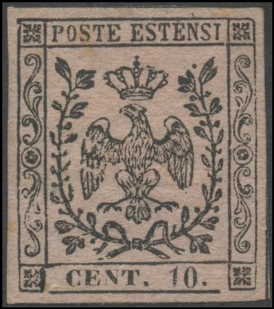 Modena, 1852, 10c. N.9 Pink, MH. (A) (Sorani)