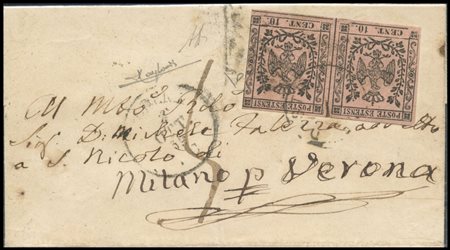 Modena, 02.10.1859, Letter from Modena to Verona posted with a pair of 10c....