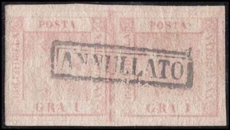 Naples, 1858, N.3 Light pink, horizontal pair, used. (A+)