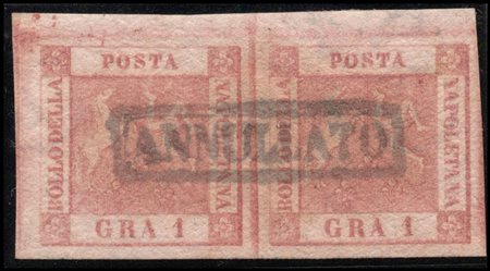 Naples, 1858, N.4 Carmine Pink, horizontal pair, used. (A+)