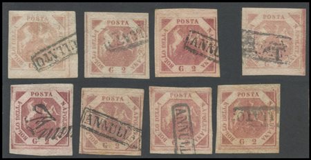 Naples, Lot of eight 2gr. in different nuances of the three plates, all high...