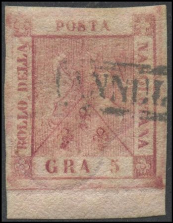 Naples, 1858, 5gr. N.9 Carmine Pink featuring a rather interesting watermark...