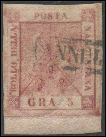 Naples, 1858, 5gr. N.9 Carmine Pink featuring a rather interesting watermark...