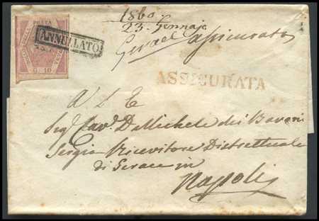 Naples, 23.01.1860, Letter from Gerace to Naples posted with a 10gr. Puplish...