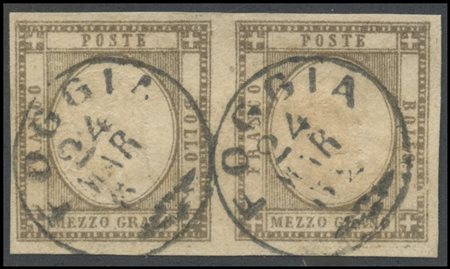 Neapolitan Provinces, 1861, 1/2gr. Greyish Tawny N.18c. Used pair....