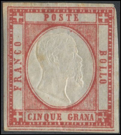 Neapolitan Provinces, 1861, 5gr. N.21 Carmine Red with whole framed thread on...