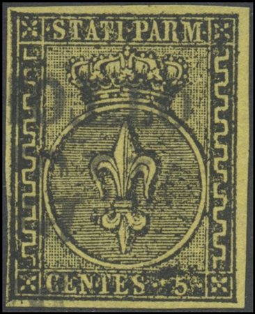 Parma, 1852, 5c. N.1 Yellow used. (A+) (E.D.)