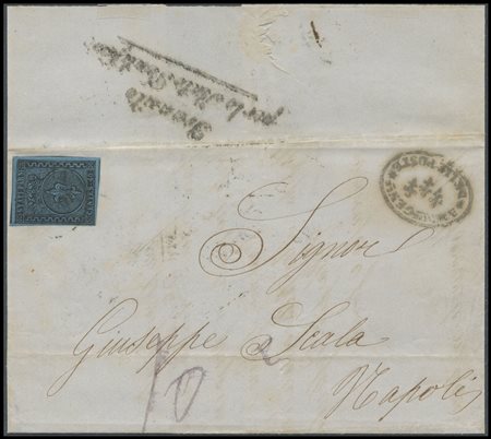 Parma, Letter from Parma to Naples posted with a 40c. N.5b Cyan with a large...