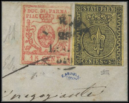 Parma, 29.07.1859, mixed postage (I° issue + III° issue) composed of a 5c....
