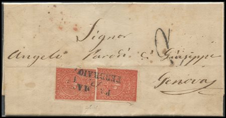 Parma, 12.02.1855, Letter from Parma to Genoa posted with a pair of 15c. N.7...