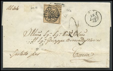 Papal States, 15.07.1863, Letter from Rome to Cascia posted with 3Baj. N.4Ae...