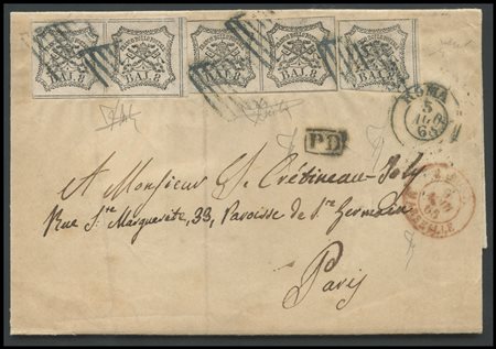 Papal States, 05.08.1865, letter from Rome to Paris posted with 40Baj. using...