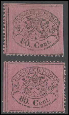 Papal States, 1868, N.30 Light pink and purplish pink. The purplish pink one...