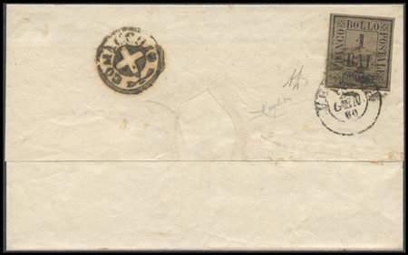 Romagne, Letter from Comacchio to Ferrara with freight collect of 5c....