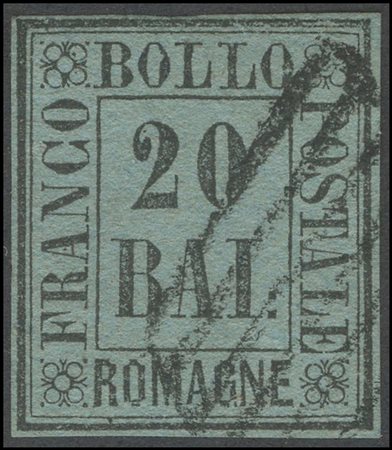 Romagne, 1859, 20b. Light Blue Grey N.9, used. (A) (cert. G.Oliva)