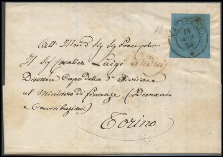 Sardinia, 18.04.1854, Letter from Cagliari to Turin posted with a 20c. N.5...