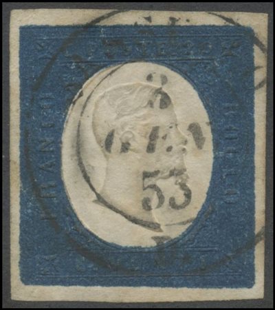 Sardinia, 1854, N.8 Light Blue, used in Sassello (12pt.) (Lux)