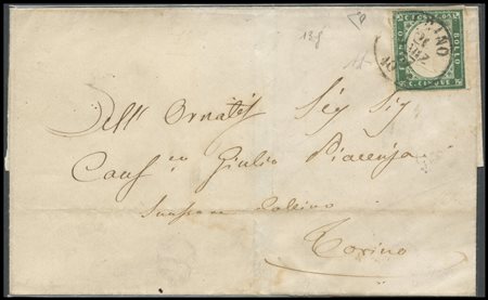 Sardinia, 21.03.1857, Letter from Turin to the City posted with a 5c. N.13f...