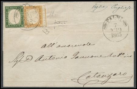 Kingdom, 01.01.1863, letter sent from Palmi to Catanzato posted with 15c....