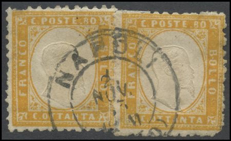 Kingdom, 1862, 80c. Yellow Orange, two valuables used in Naples on November 2...