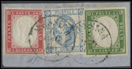 Sardinia, "Patriotic" fragment with the Italian flag's tricolour, mixed...