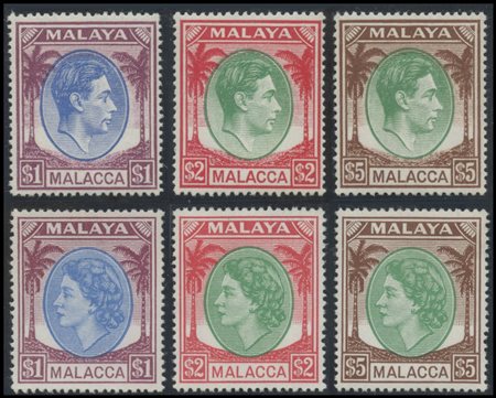 British Commonwealth, Malaysia-Malacca, 1949 N.3/17 e 23/38. Two high-quality...