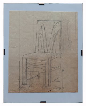 Fortunato Depero Fondo (TN) 1892 - Rovereto (TN 1960 Sedia con decorazione ad intarsio (studio)