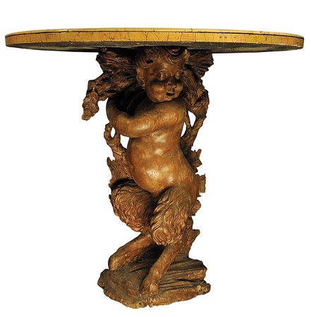 TAVOLO SORRETTO DA SATIRO Produzione romana, 1660-1680 ca. (?) Base in legno...