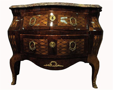 COMMODE IN STILE LUIGI XV Napoli, 1800-1814* Noce, impiallicciatura in radica...