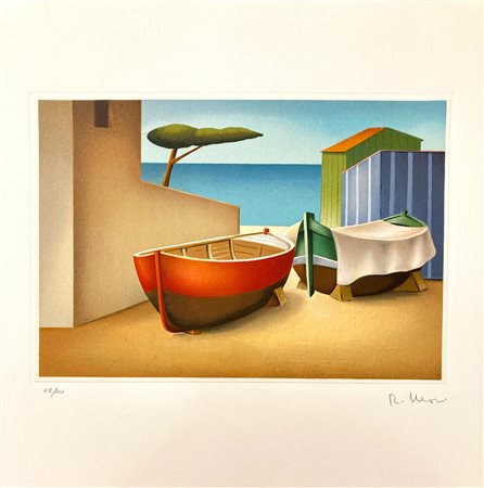 Roberto Masi PAESAGGIO CON BARCHE litografia, cm 33x41; es. 42/200 firma