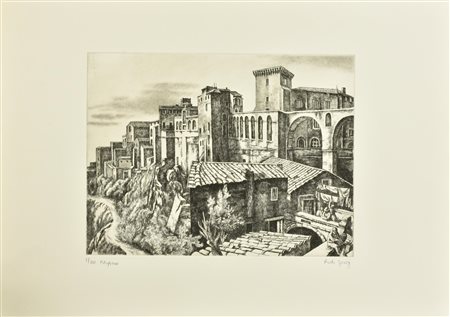 Rudi Gorog PITIGLIANO incisione su carta Fabriano, battuta cm 30x39,5, su...