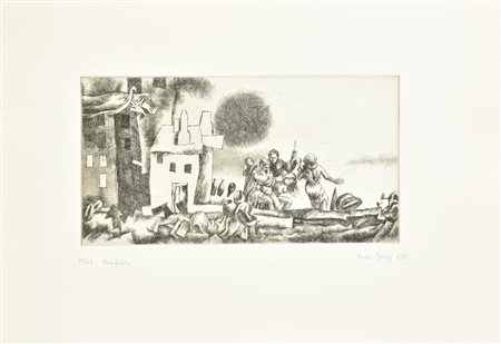 Rudi Gorog PERIFERIA incisione su carta Fabriano, battuta cm 16x30, su foglio...