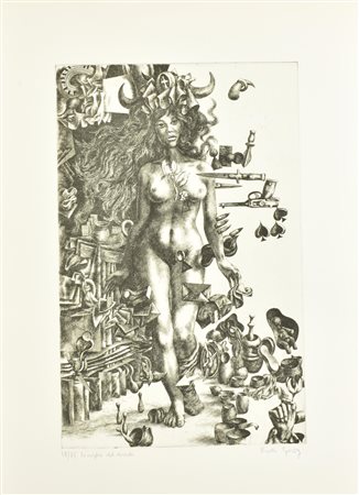 Rudi Gorog LA MOGLIE DEL DIAVOLO incisione su carta fabriano, battuta cm...