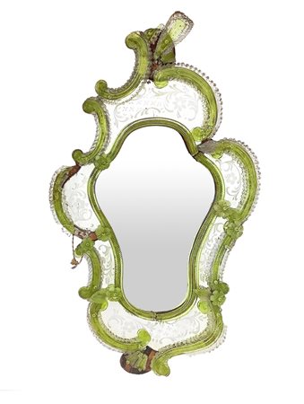 Specchiera in vetro di Murano di colore verde, nineteen° Secolo